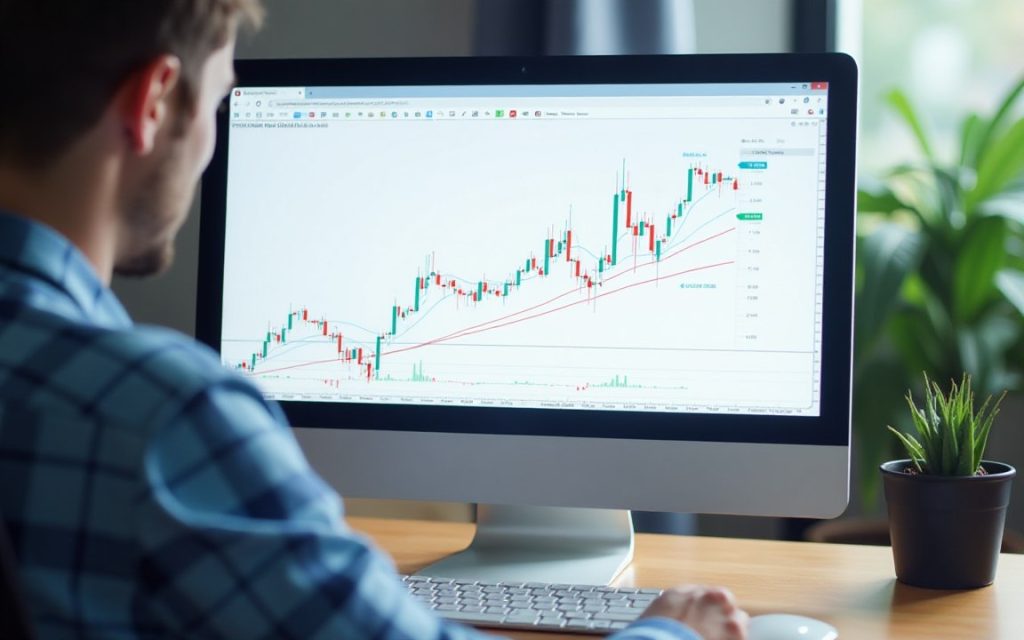 A Trader Analyzing Chats on a Computer