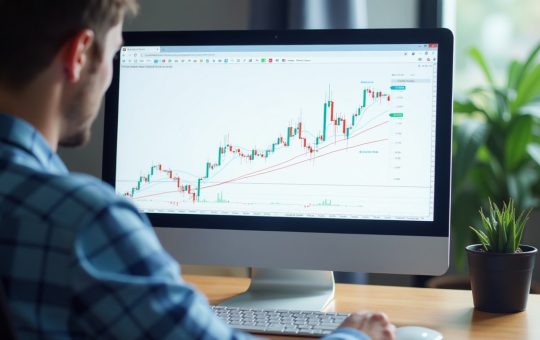 A Trader Analyzing Chats on a Computer