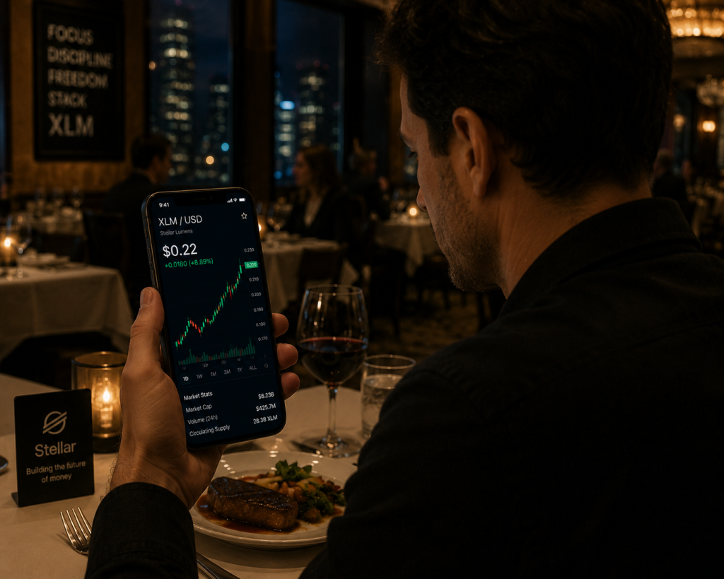 Analyzing Stellar chart on his phone
