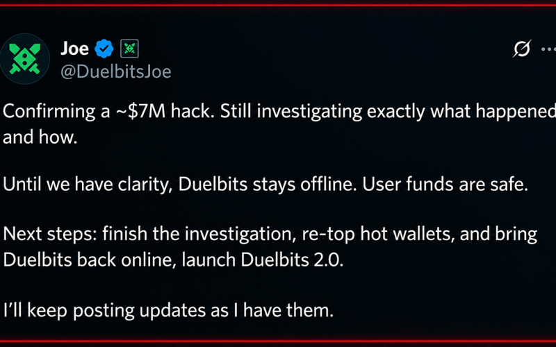 Crypto Casino Duelbits Hit With $7M Hack, Taken Offline