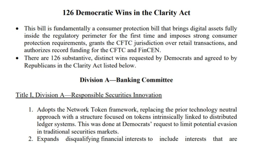 Final CLARITY Act Packs 126 Changes Requested by Senate Democrats
