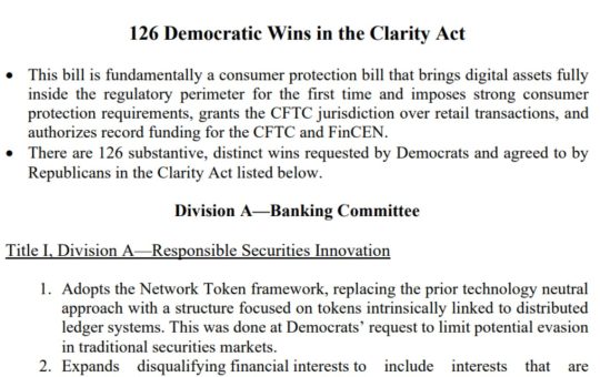 Final CLARITY Act Packs 126 Changes Requested by Senate Democrats