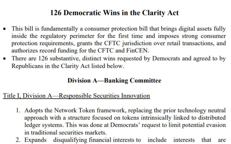 Final CLARITY Act Packs 126 Changes Requested by Senate Democrats